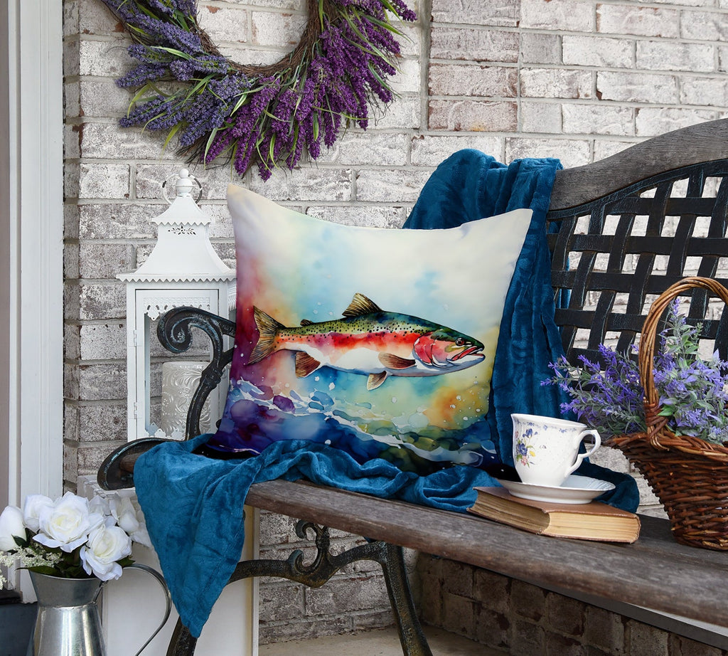 Rainbow Trout Decorative Throw Pillow 18x18 Indoor Outdoor Accent Cushion, Fabric Cover with Insert for Sofa, Bed, Porch & Living Room