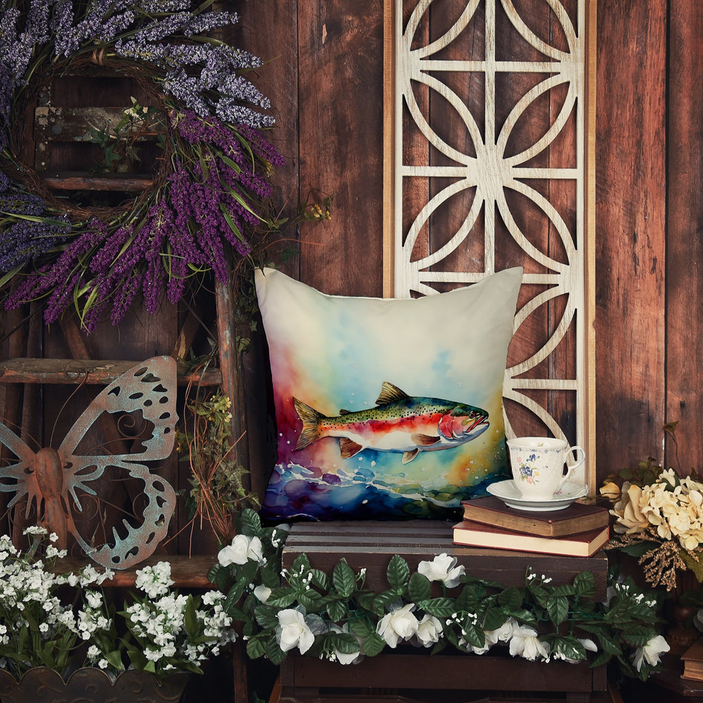 Rainbow Trout Decorative Throw Pillow 18x18 Indoor Outdoor Accent Cushion, Fabric Cover with Insert for Sofa, Bed, Porch & Living Room