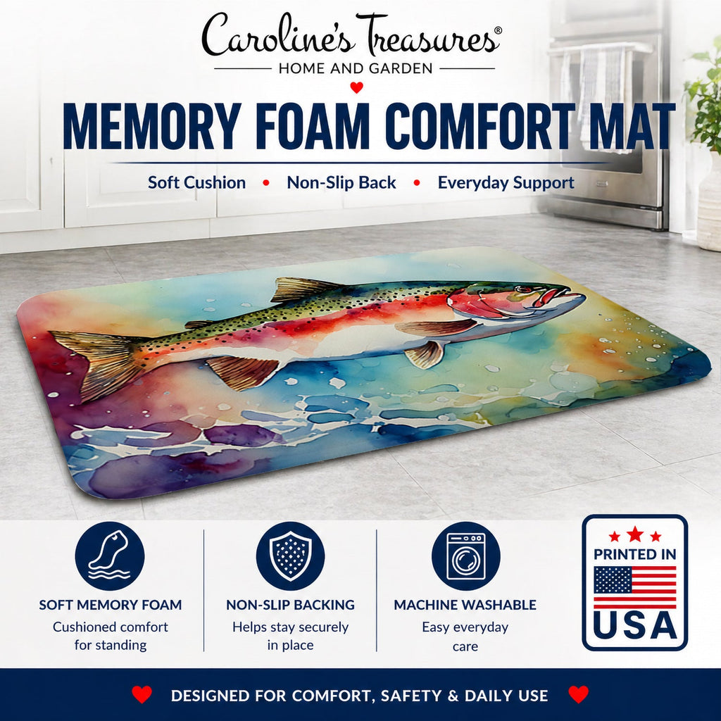 Rainbow Trout Memory Foam Kitchen Mat Machine Washable Anti-Fatigue Cushion Comfort Bath or Kitchen Rug