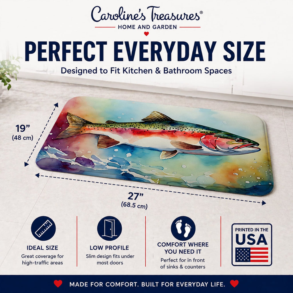 Rainbow Trout Memory Foam Kitchen Mat Machine Washable Anti-Fatigue Cushion Comfort Bath or Kitchen Rug
