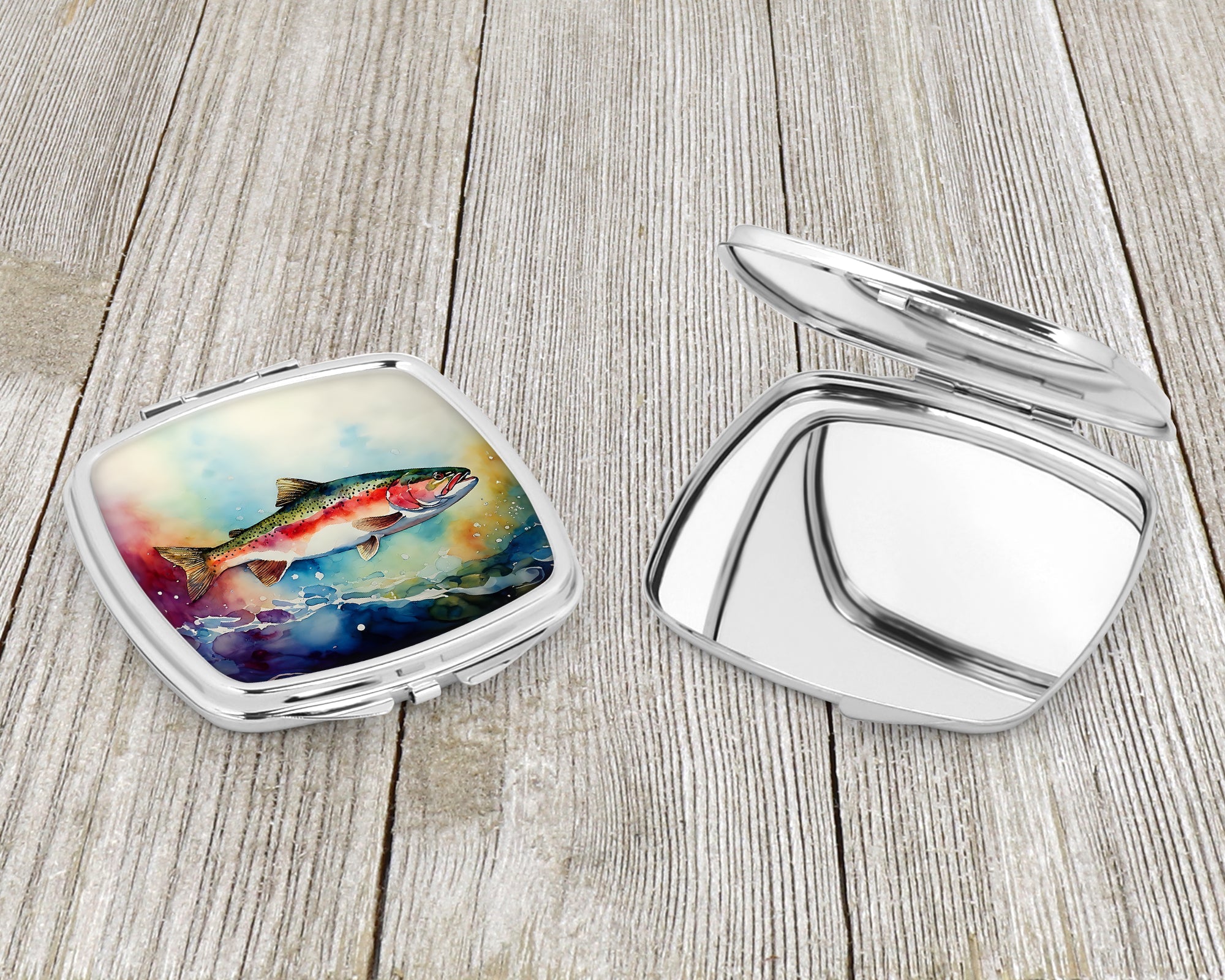 Rainbow Trout Compact Mirror Decorative Travel Makeup Mirror for Women Girls Gifts Pocket Makeup Mirror Folding Handheld