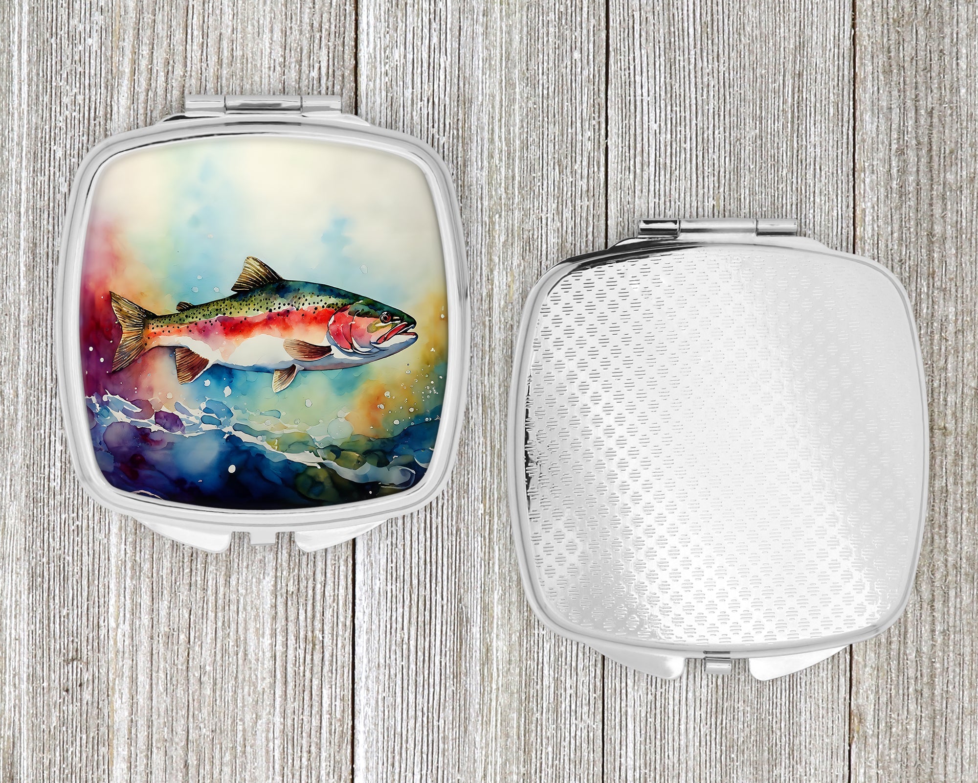Rainbow Trout Compact Mirror Decorative Travel Makeup Mirror for Women Girls Gifts Pocket Makeup Mirror Folding Handheld