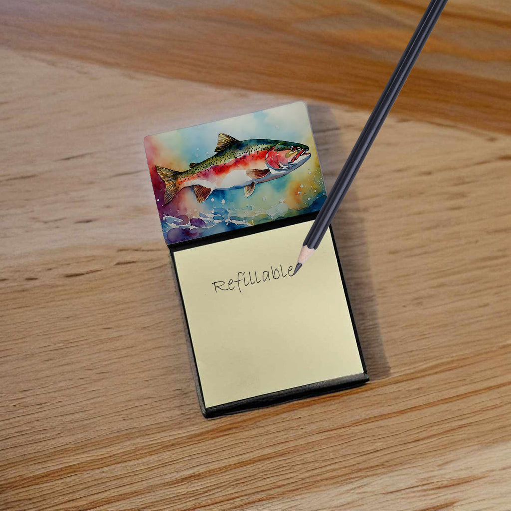 Rainbow Trout Watercolor Sticky Note Holder Refillable Dispenser Desk Accessory 3x3 Pad Gift