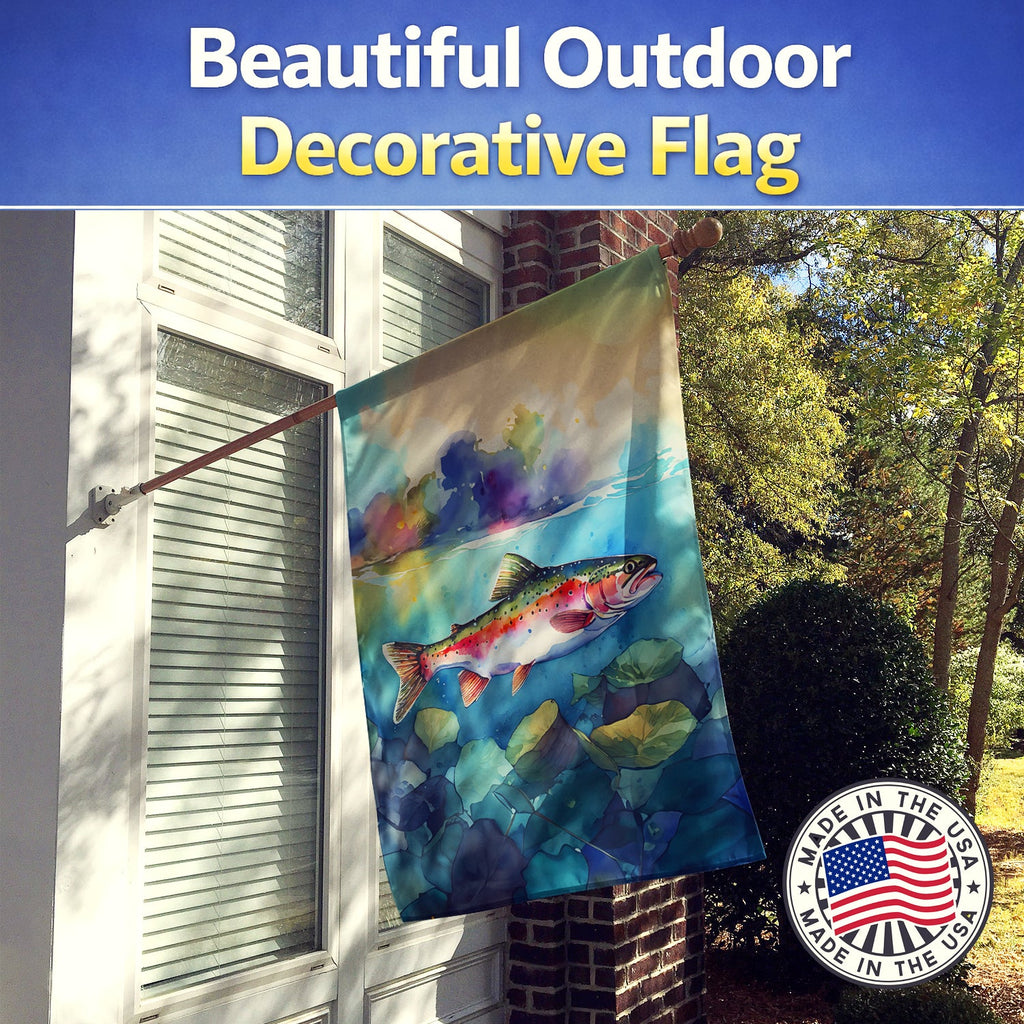 Rainbow Trout House Flag 28x40 Porch Sleeve Pole Decorative Outside Yard Banner Artwork Wall Hanging, Polyester