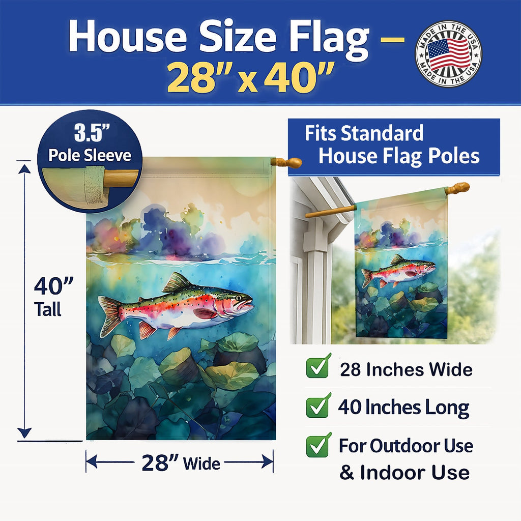 Rainbow Trout House Flag 28x40 Porch Sleeve Pole Decorative Outside Yard Banner Artwork Wall Hanging, Polyester