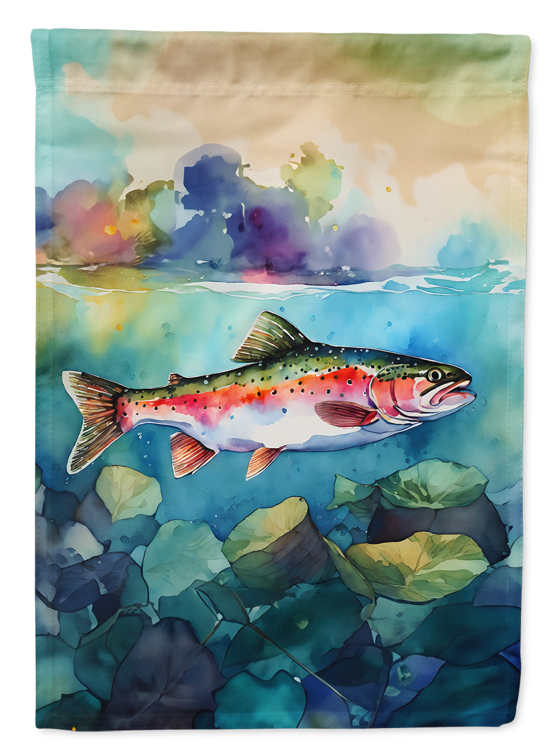 Rainbow Trout House Flag 28x40 Porch Sleeve Pole Decorative Outside Yard Banner Artwork Wall Hanging, Polyester