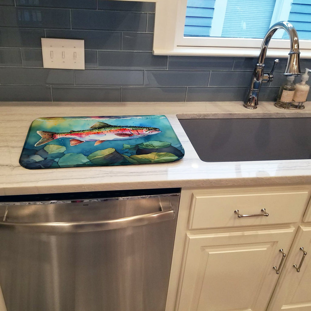 Rainbow Trout Dish Drying Mat Absorbent Dish Drying Mat Pad for Kitchen Counter Dish Drainer Mat for Countertop, 14 x 21", Multicolor