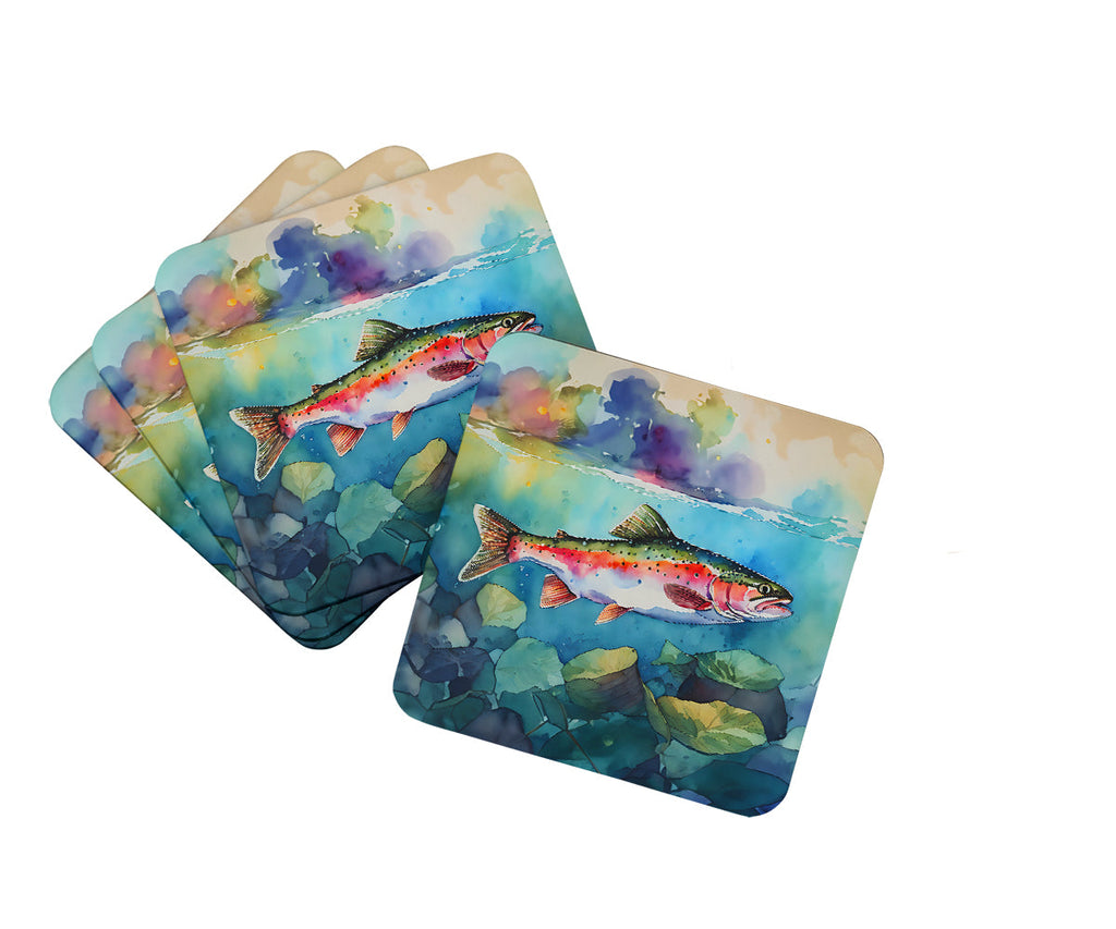 Rainbow Trout Foam Coasters Set of 4 Cup Coasters for Indoor Outdoor, Tabletop Protection, Anti Slip, Mouse pad Material