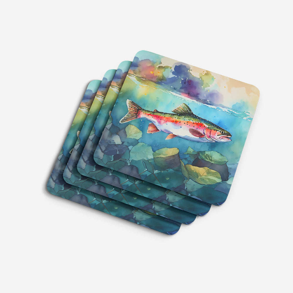 Rainbow Trout Foam Coasters Set of 4 Cup Coasters for Indoor Outdoor, Tabletop Protection, Anti Slip, Mouse pad Material