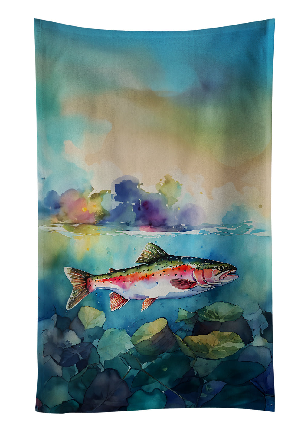 Rainbow Trout Kitchen Towel Velour Plush Front and Cotton Loop Back Machine Washable