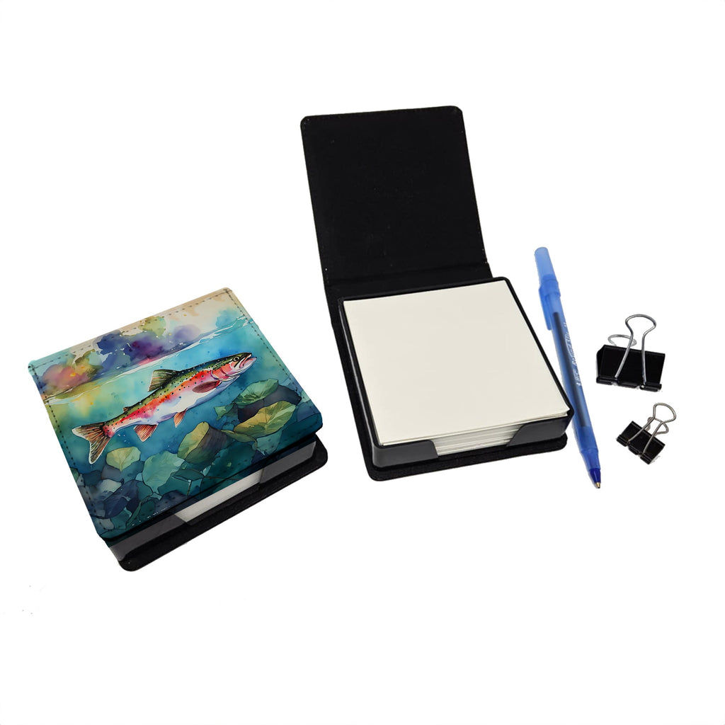 Rainbow Trout PU Leather Note Paper Holder with Artist-Designed Cover, Desk Accessory, Office Gift