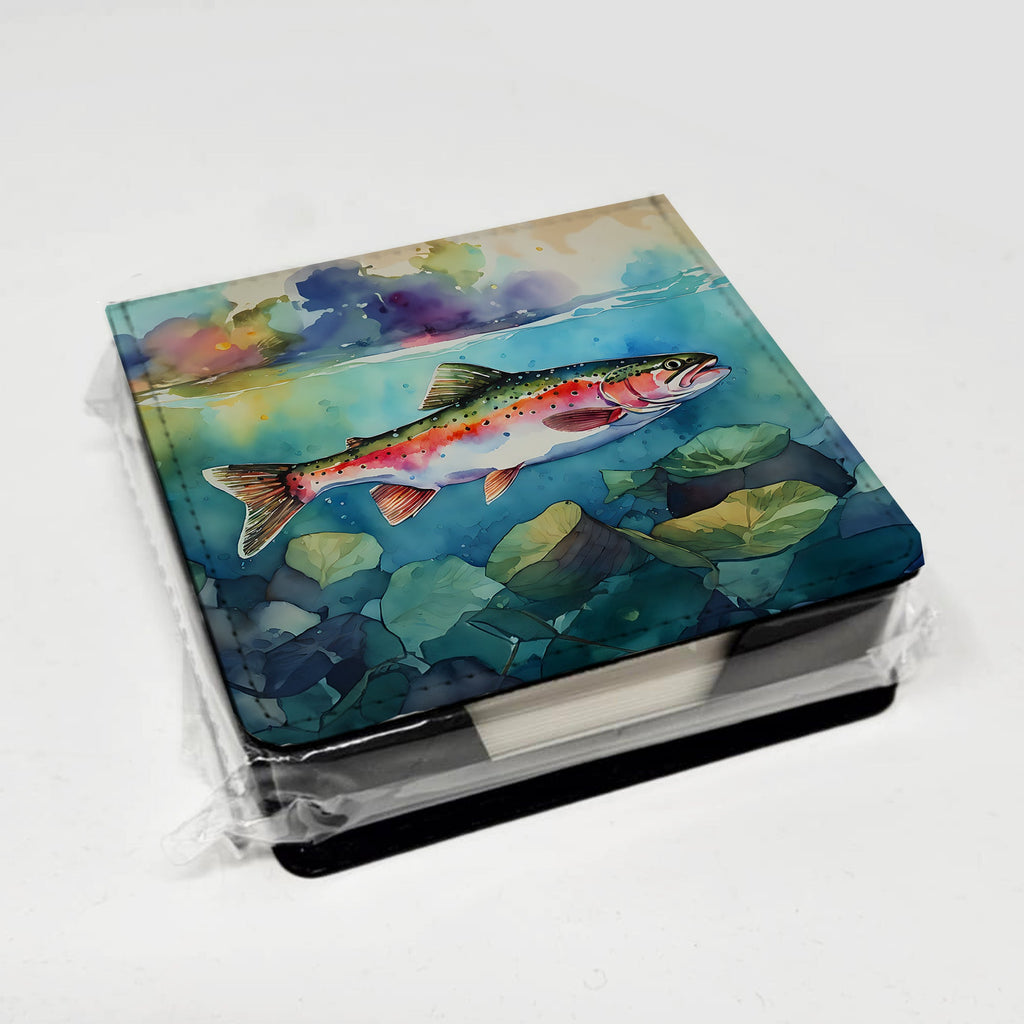 Rainbow Trout PU Leather Note Paper Holder with Artist-Designed Cover, Desk Accessory, Office Gift