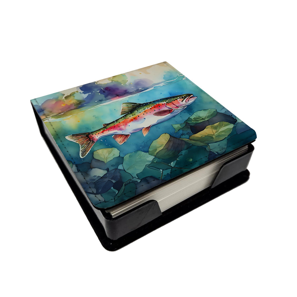 Rainbow Trout PU Leather Note Paper Holder with Artist-Designed Cover, Desk Accessory, Office Gift