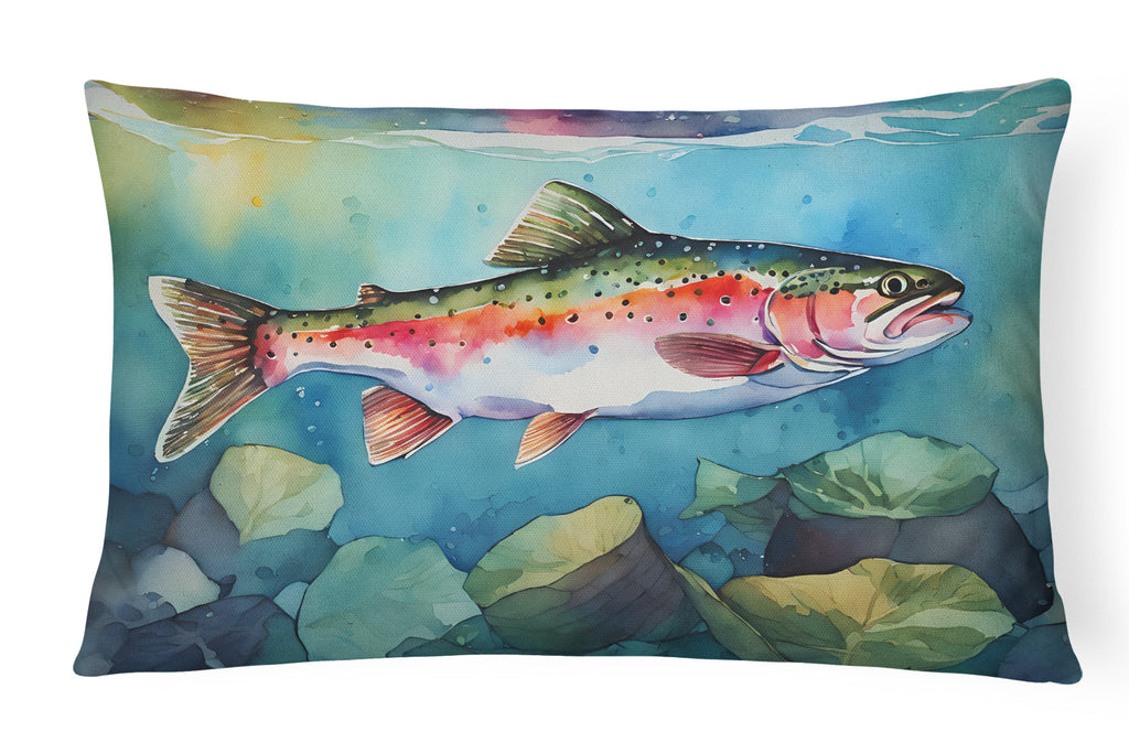 Rainbow Trout Decorative Throw Pillow 12x16 Indoor Outdoor Accent Cushion, Fabric Cover with Insert for Sofa, Bed, Porch & Living Room