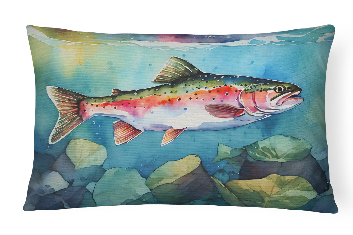 Rainbow Trout Decorative Throw Pillow 12x16 Indoor Outdoor Accent Cushion, Fabric Cover with Insert for Sofa, Bed, Porch & Living Room