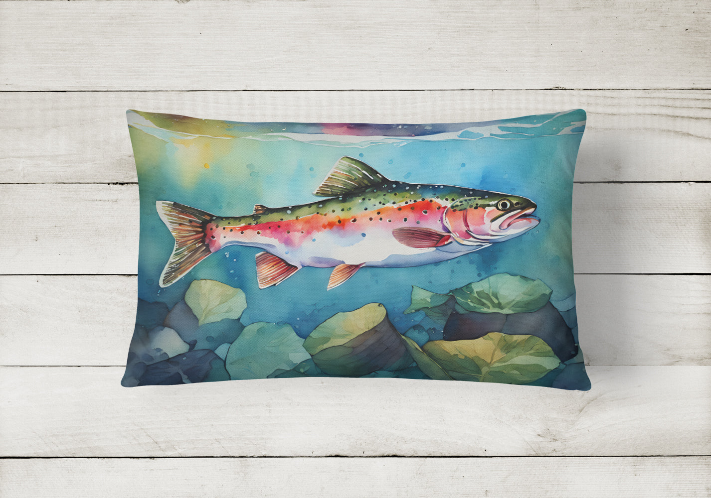 Rainbow Trout Decorative Throw Pillow 12x16 Indoor Outdoor Accent Cushion, Fabric Cover with Insert for Sofa, Bed, Porch & Living Room