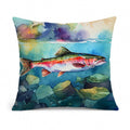 Rainbow Trout Decorative Throw Pillow 14x14 Indoor Outdoor Accent Cushion, Fabric Cover with Insert for Sofa, Bed, Porch & Living Room