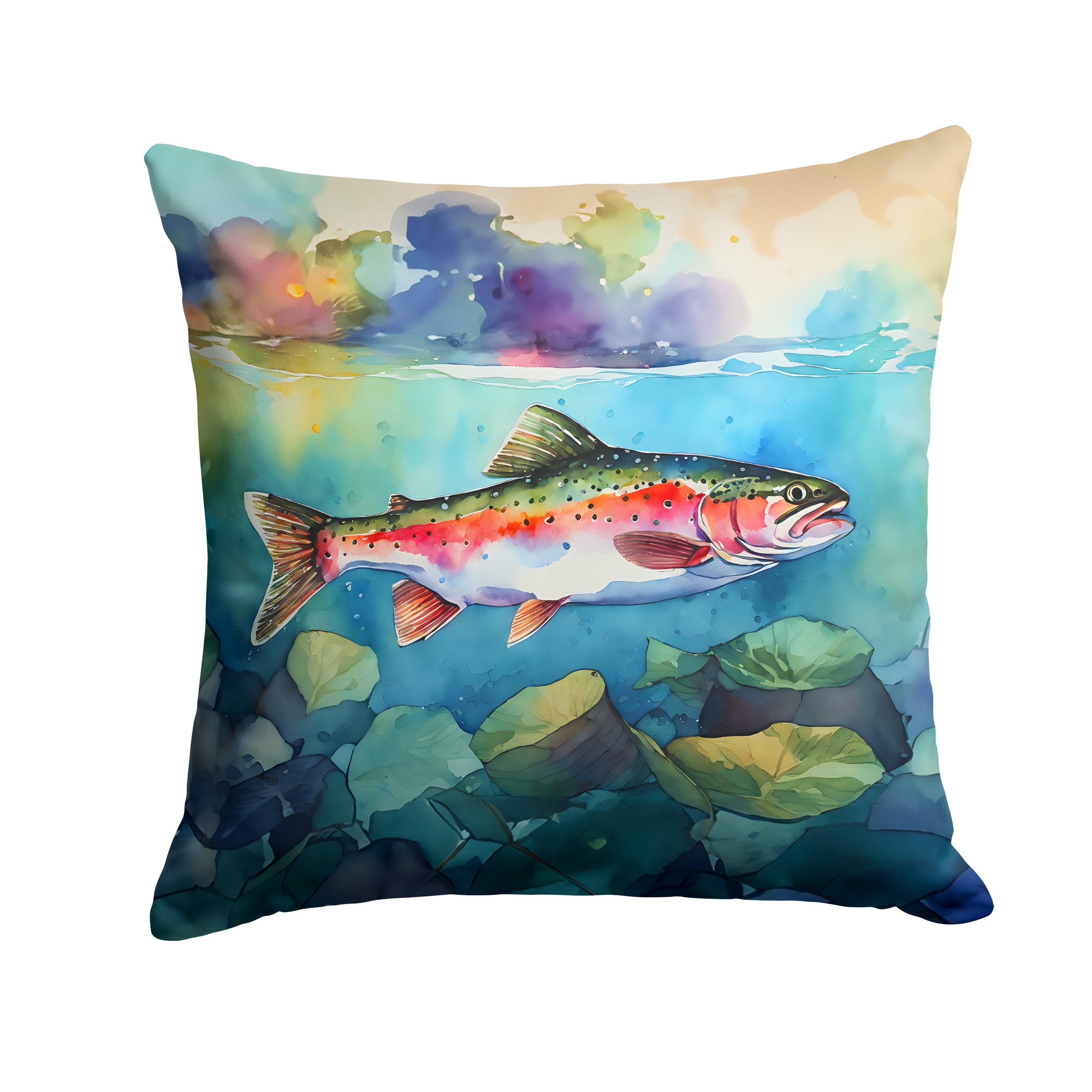 Rainbow Trout Decorative Throw Pillow 18x18 Indoor Outdoor Accent Cushion, Fabric Cover with Insert for Sofa, Bed, Porch & Living Room