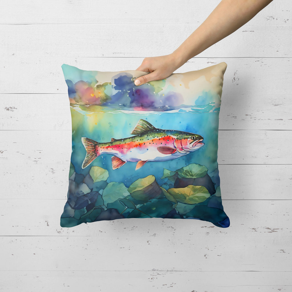 Rainbow Trout Decorative Throw Pillow 18x18 Indoor Outdoor Accent Cushion, Fabric Cover with Insert for Sofa, Bed, Porch & Living Room