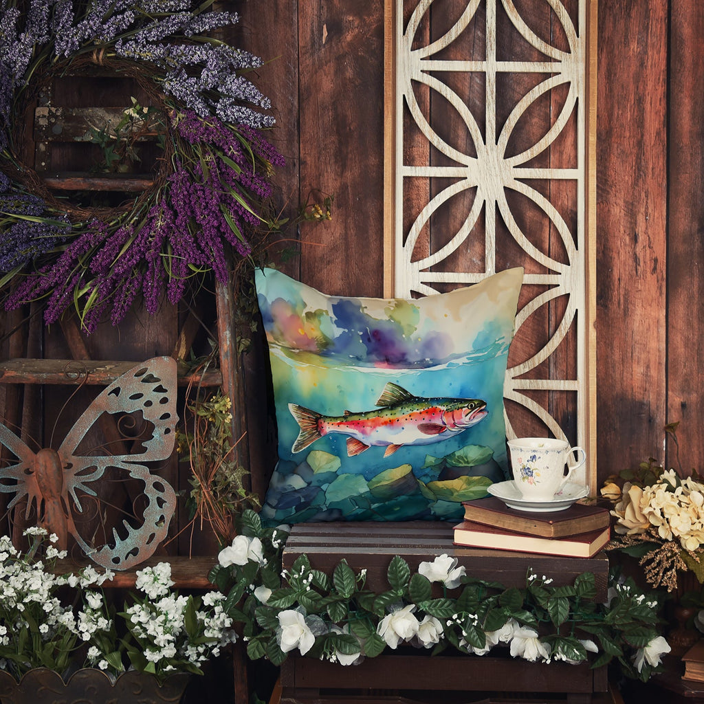 Rainbow Trout Decorative Throw Pillow 18x18 Indoor Outdoor Accent Cushion, Fabric Cover with Insert for Sofa, Bed, Porch & Living Room