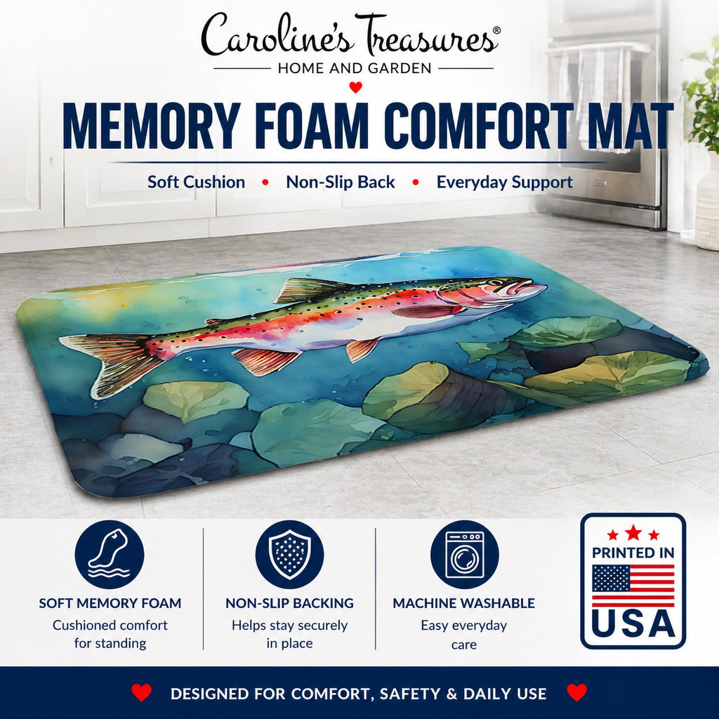 Rainbow Trout Memory Foam Kitchen Mat Machine Washable Anti-Fatigue Cushion Comfort Bath or Kitchen Rug