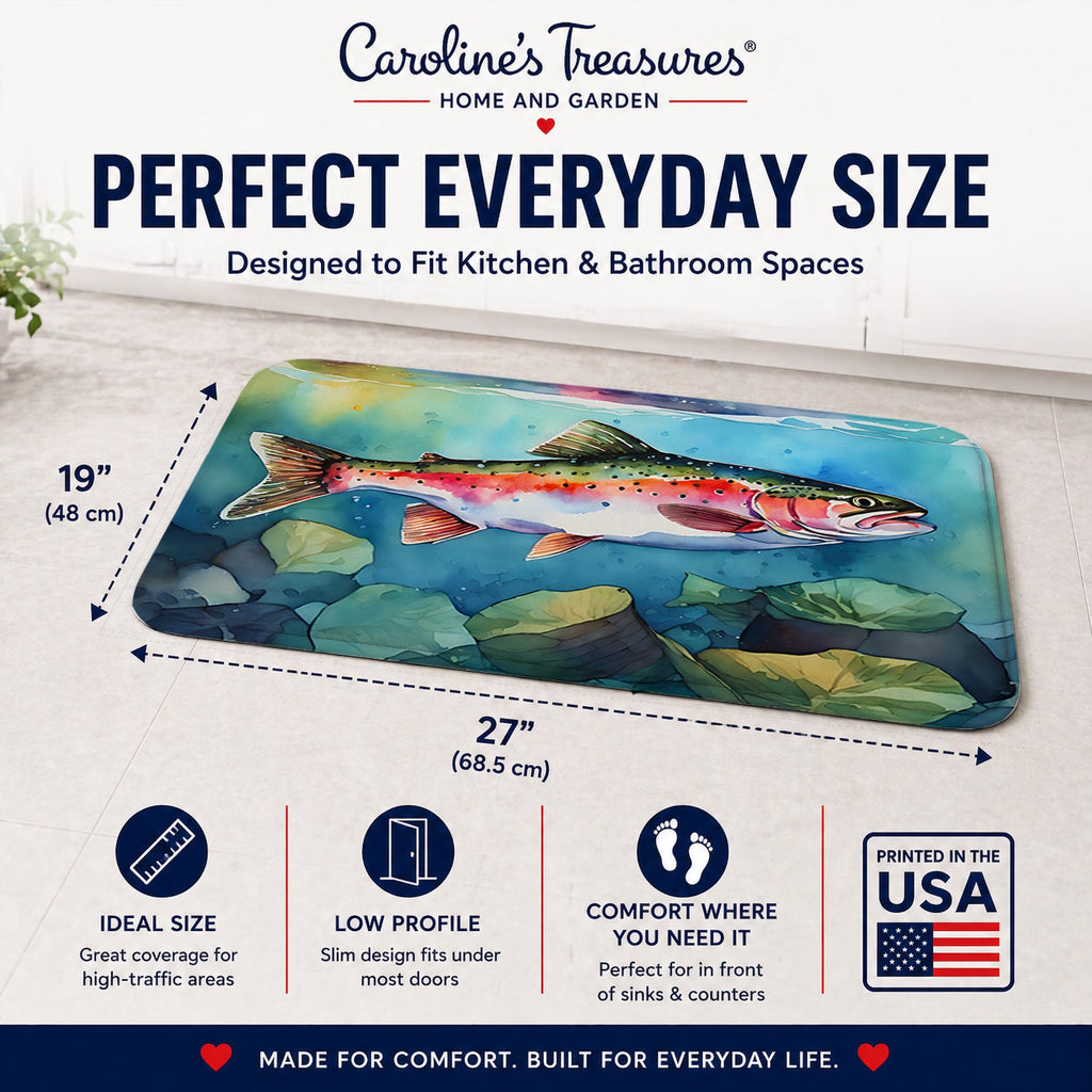Rainbow Trout Memory Foam Kitchen Mat Machine Washable Anti-Fatigue Cushion Comfort Bath or Kitchen Rug
