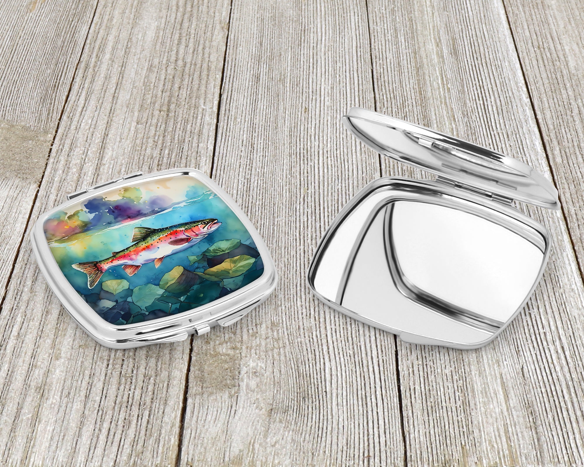 Rainbow Trout Compact Mirror Decorative Travel Makeup Mirror for Women Girls Gifts Pocket Makeup Mirror Folding Handheld