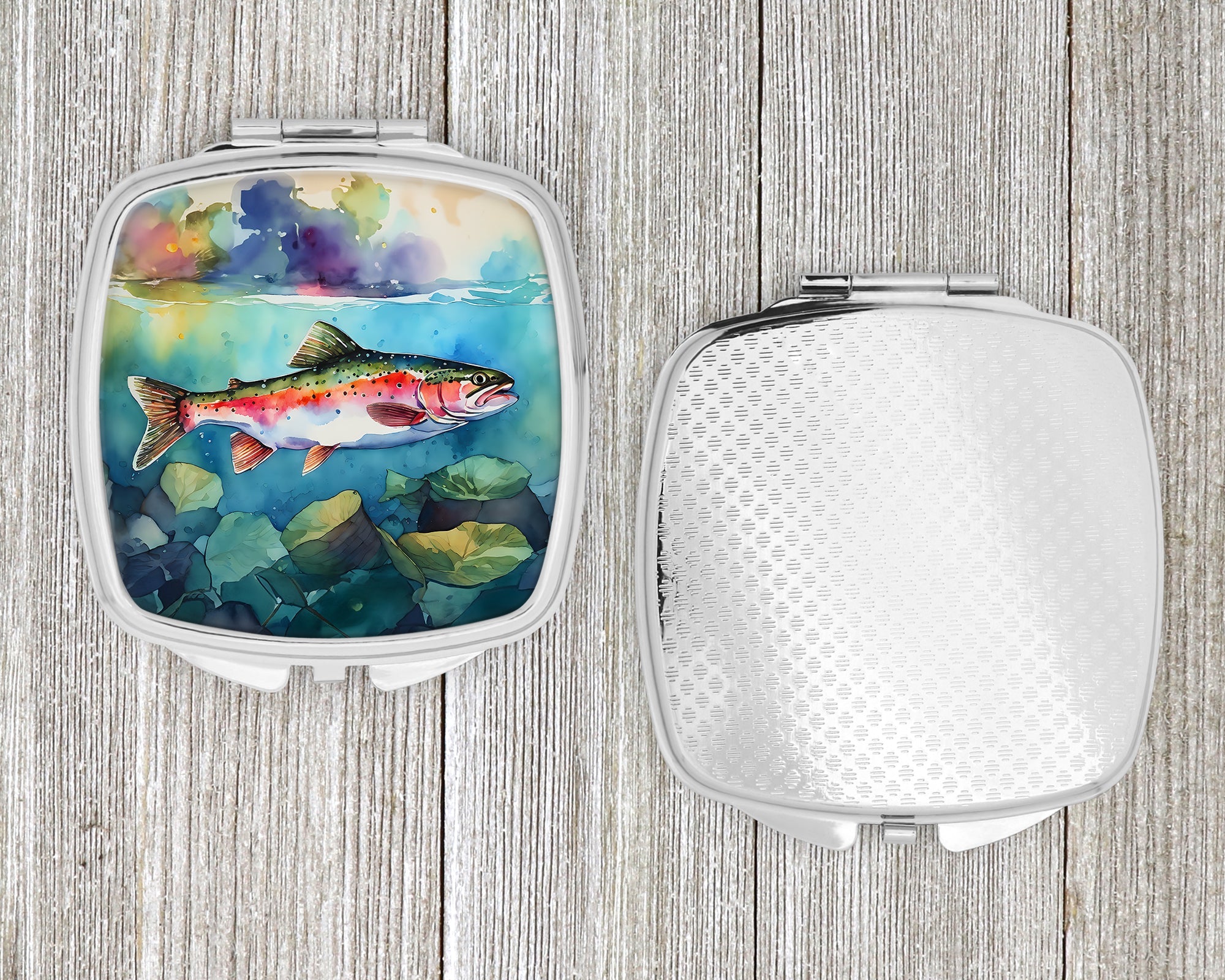 Rainbow Trout Compact Mirror Decorative Travel Makeup Mirror for Women Girls Gifts Pocket Makeup Mirror Folding Handheld