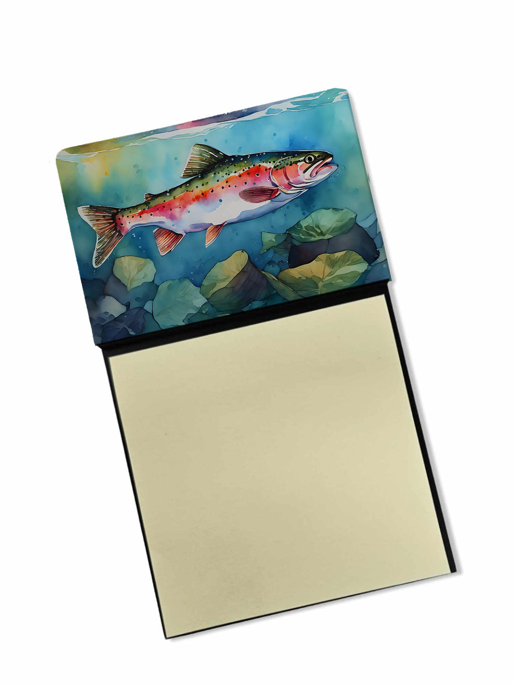 Rainbow Trout Watercolor Sticky Note Holder Refillable Dispenser Desk Accessory 3x3 Pad Gift