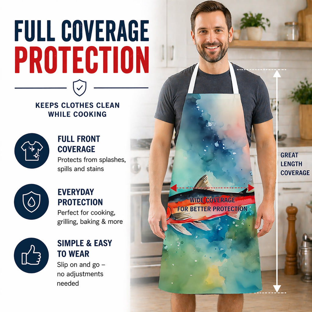 Salmon Apron Cooking Kitchen Server Baking Crafts Gardening for Adult Women Men, Unisex, Large, Multicolor