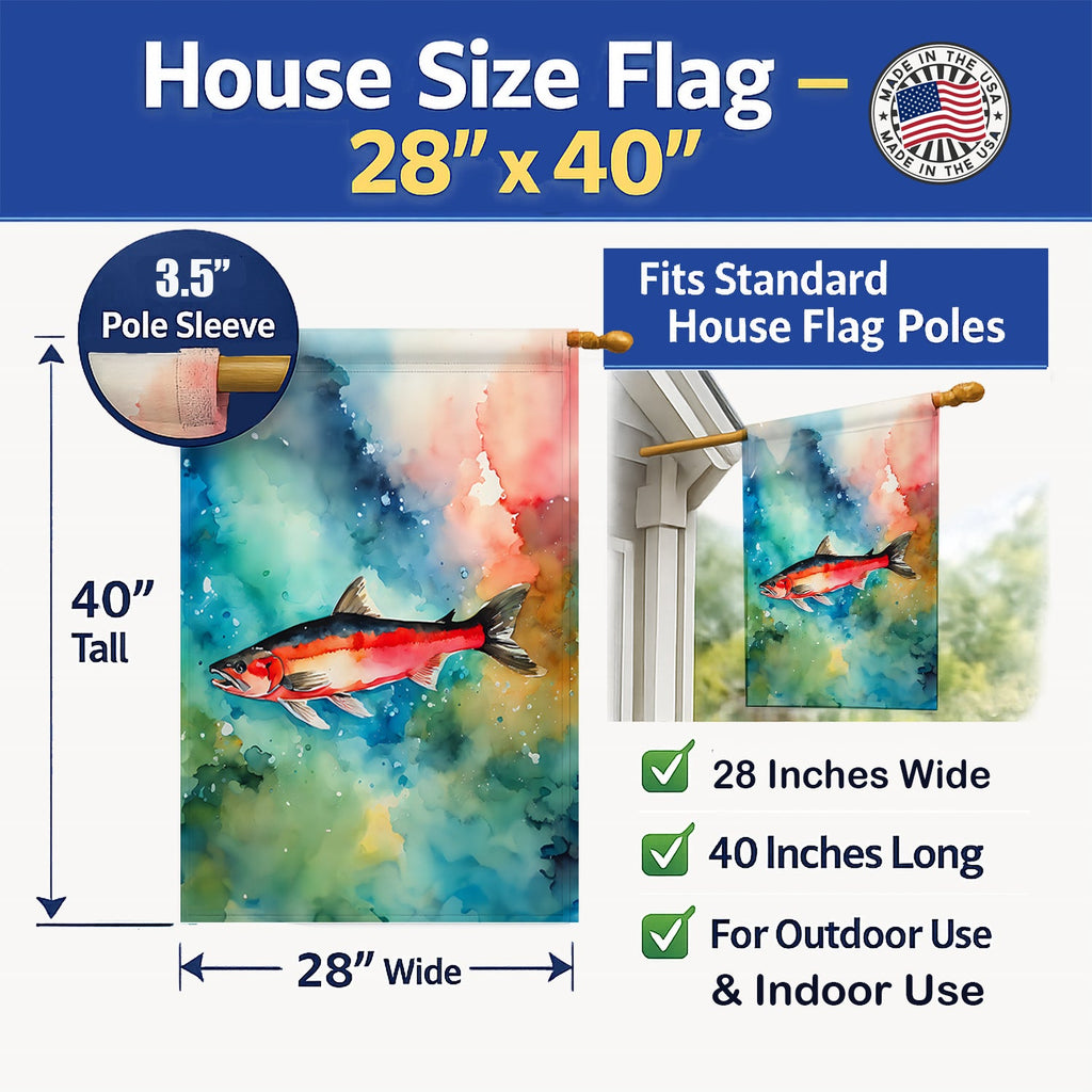 Salmon House Flag 28x40 Porch Sleeve Pole Decorative Outside Yard Banner Artwork Wall Hanging, Polyester