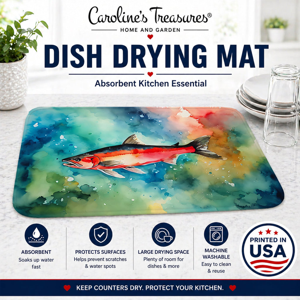 Salmon Dish Drying Mat Absorbent Dish Drying Mat Pad for Kitchen Counter Dish Drainer Mat for Countertop, 14 x 21", Multicolor