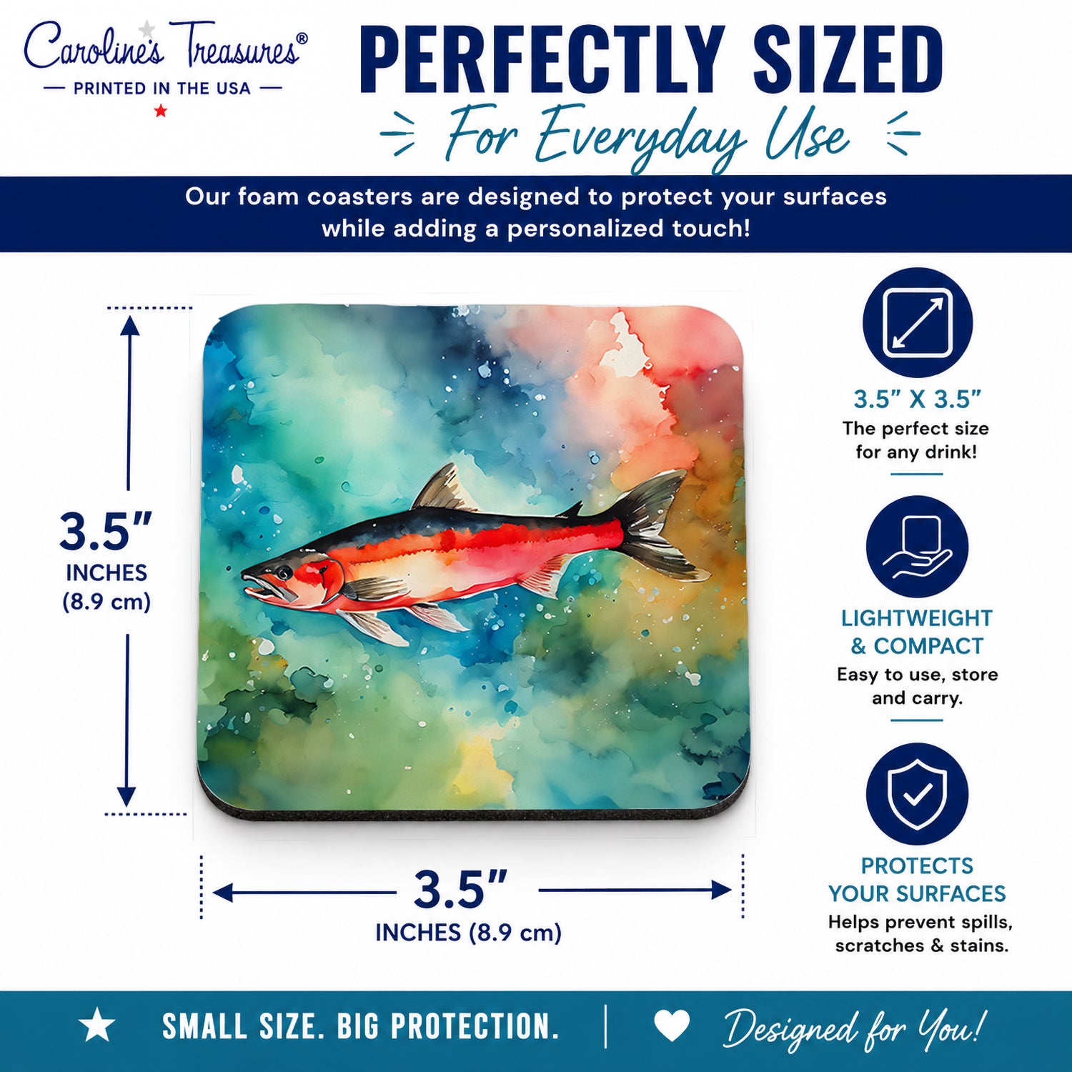 Salmon Foam Coasters Set of 4 Cup Coasters for Indoor Outdoor, Tabletop Protection, Anti Slip, Mouse pad Material