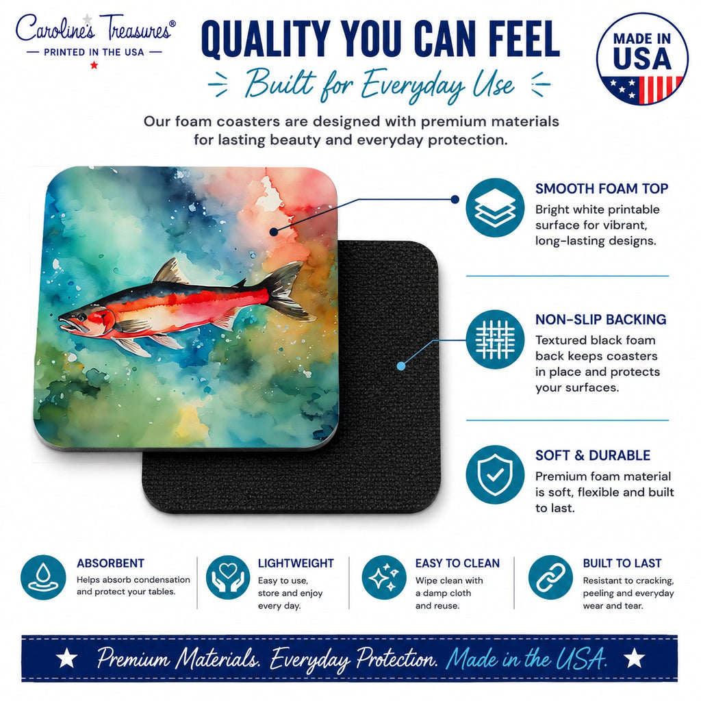 Salmon Foam Coasters Set of 4 Cup Coasters for Indoor Outdoor, Tabletop Protection, Anti Slip, Mouse pad Material