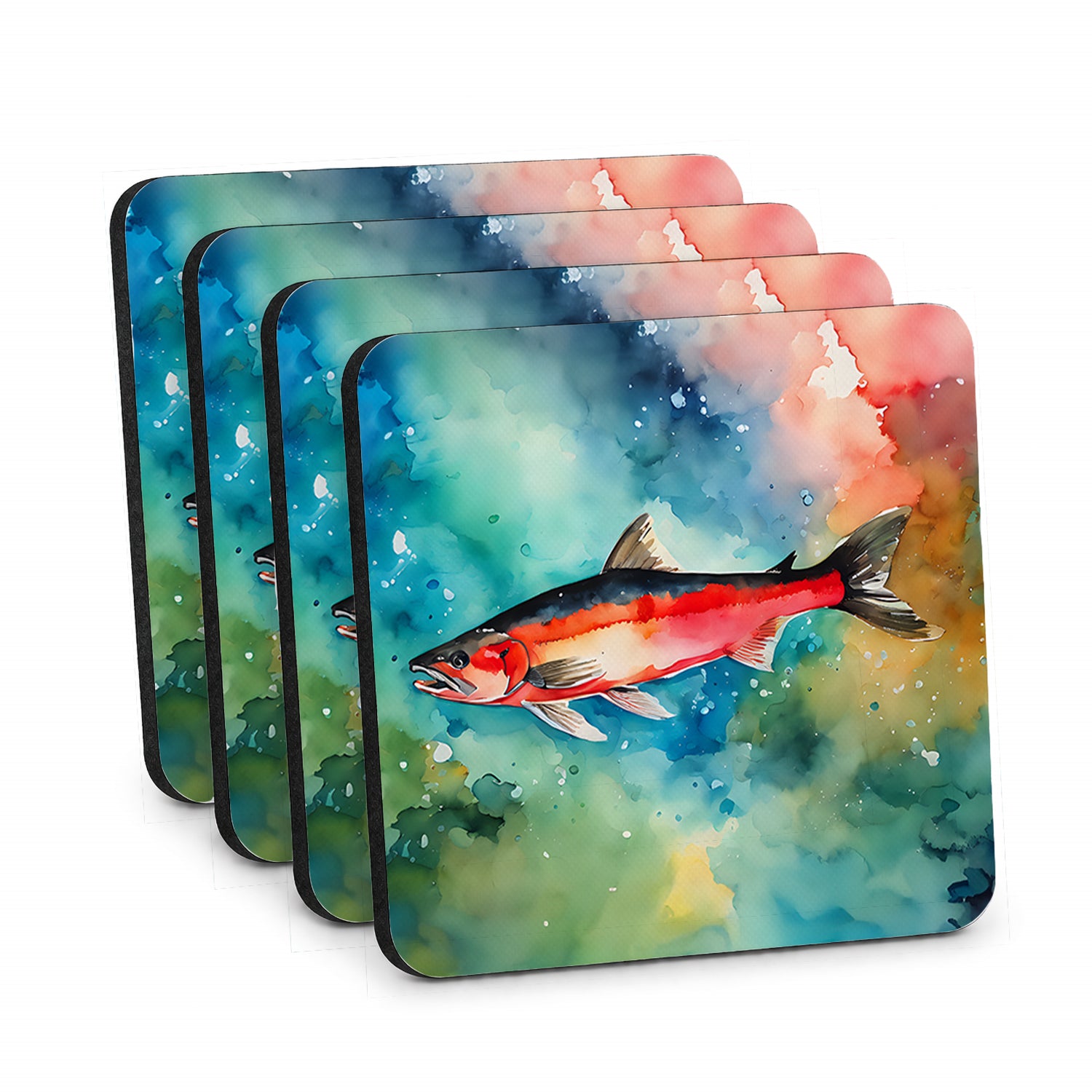 Salmon Foam Coasters Set of 4 Cup Coasters for Indoor Outdoor, Tabletop Protection, Anti Slip, Mouse pad Material