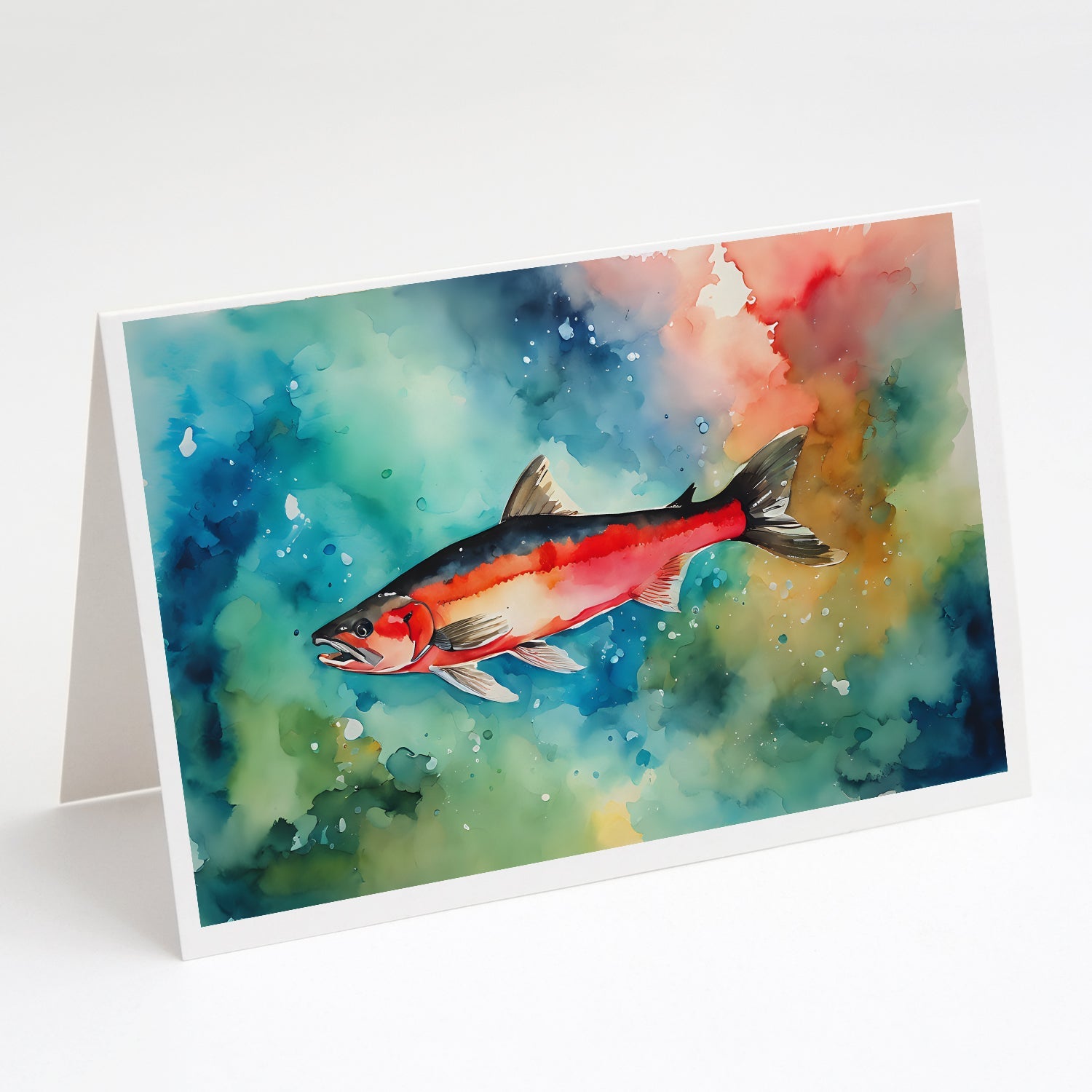 Salmon Greeting Cards Pack of 8 Blank Cards with Envelopes Whimsical A7 Size 5x7