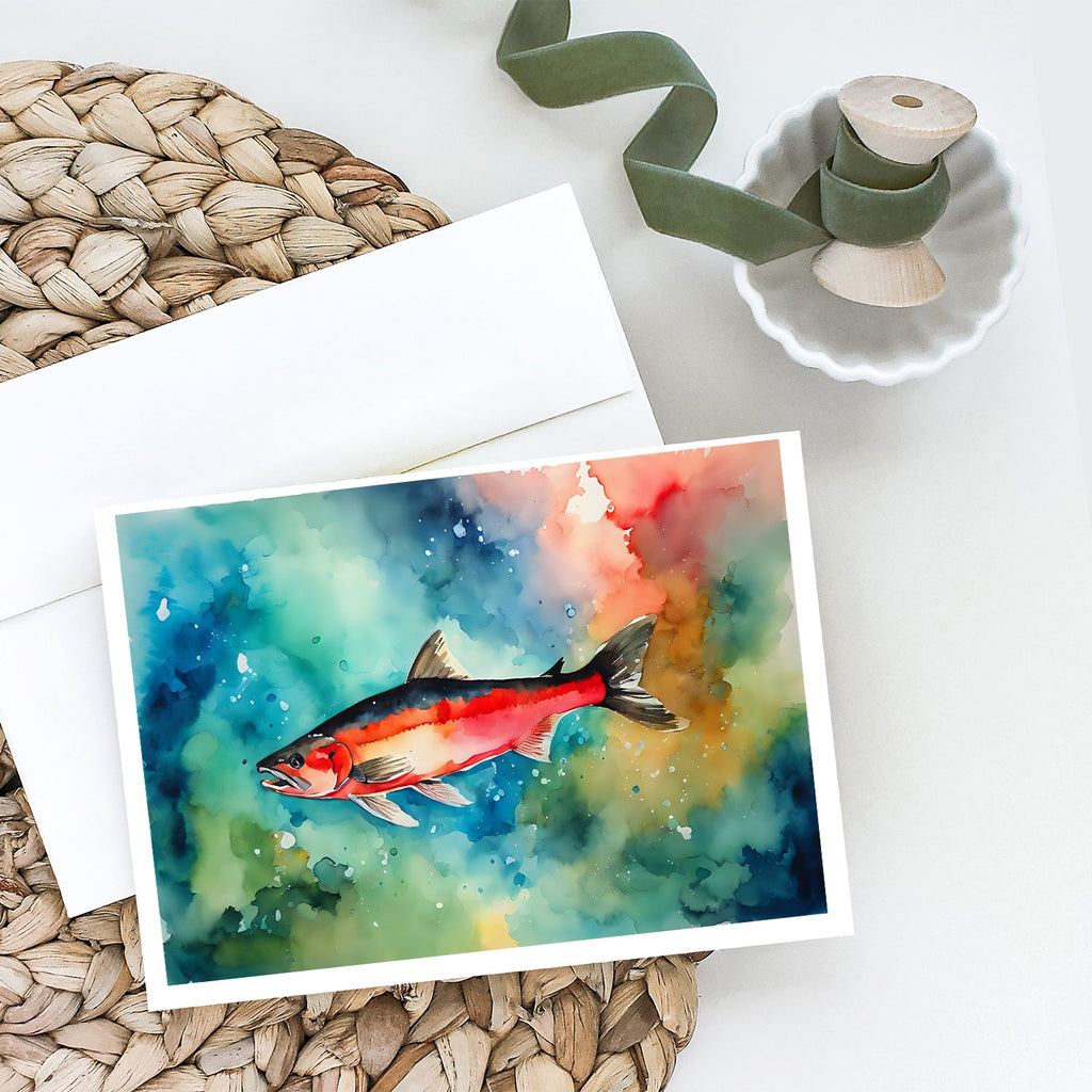 Salmon Greeting Cards Pack of 8 Blank Cards with Envelopes Whimsical A7 Size 5x7