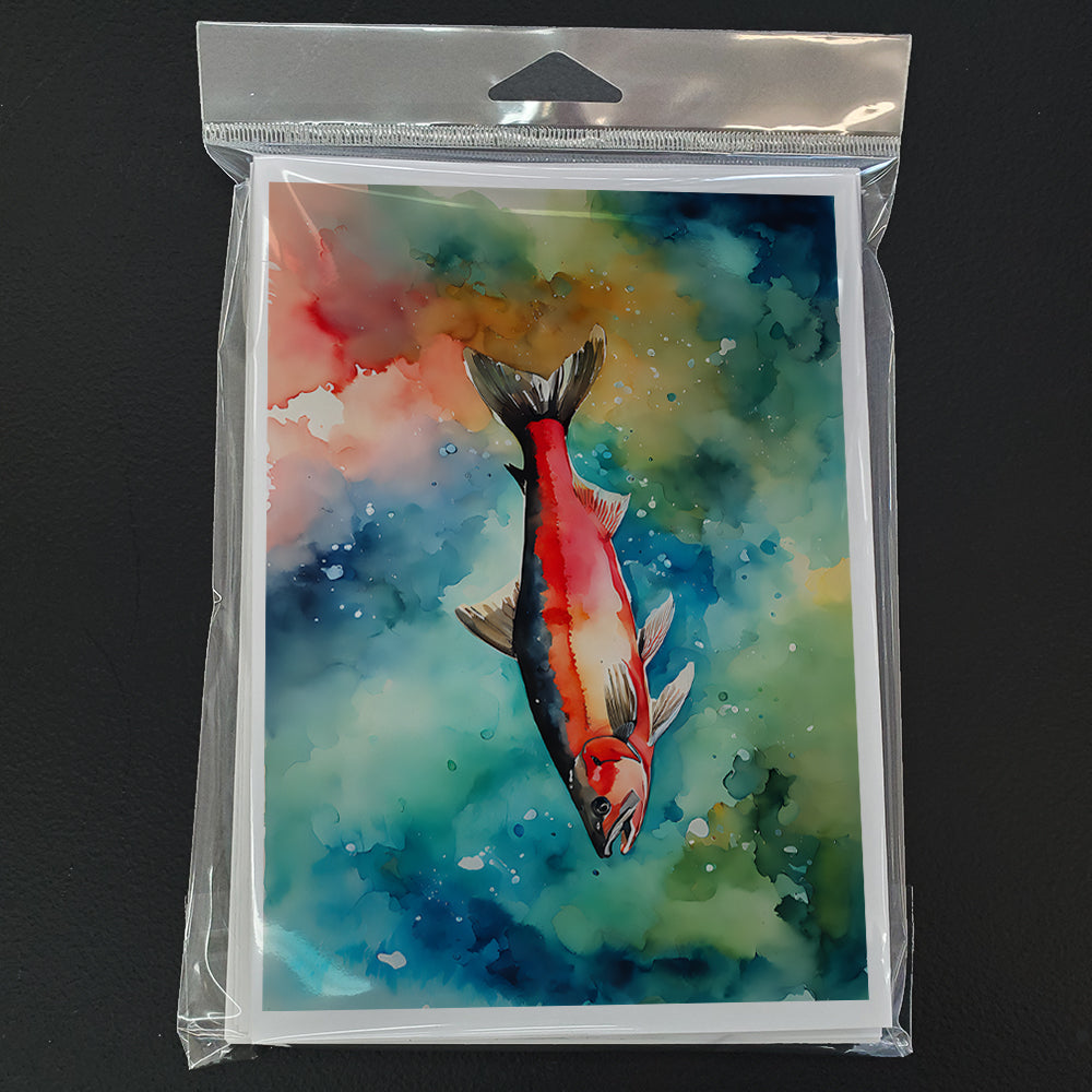 Salmon Greeting Cards Pack of 8 Blank Cards with Envelopes Whimsical A7 Size 5x7