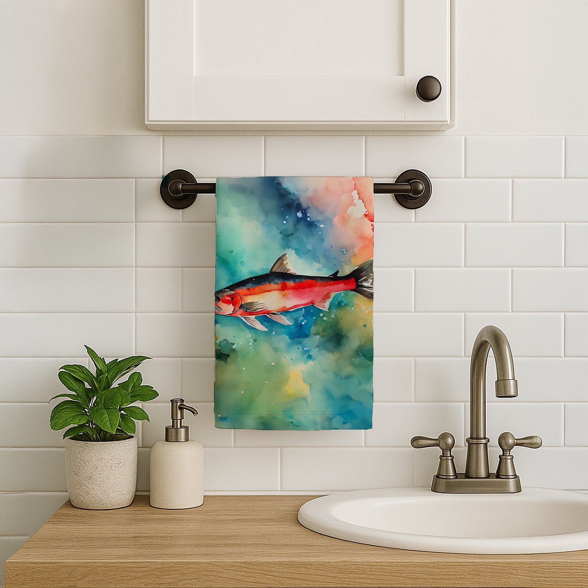 Salmon Kitchen Towel Velour Plush Front and Cotton Loop Back Machine Washable