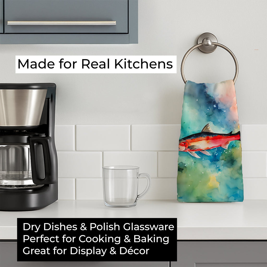 Salmon Kitchen Towel Velour Plush Front and Cotton Loop Back Machine Washable