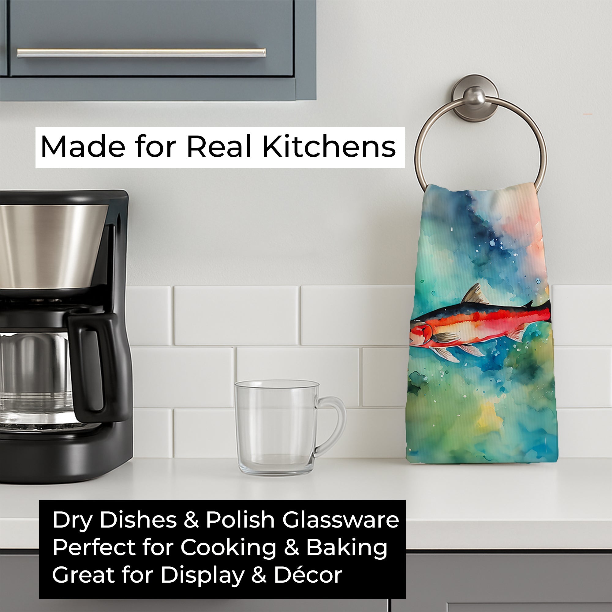 Salmon Kitchen Towel Velour Plush Front and Cotton Loop Back Machine Washable