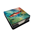 Salmon PU Leather Note Paper Holder with Artist-Designed Cover, Desk Accessory, Office Gift