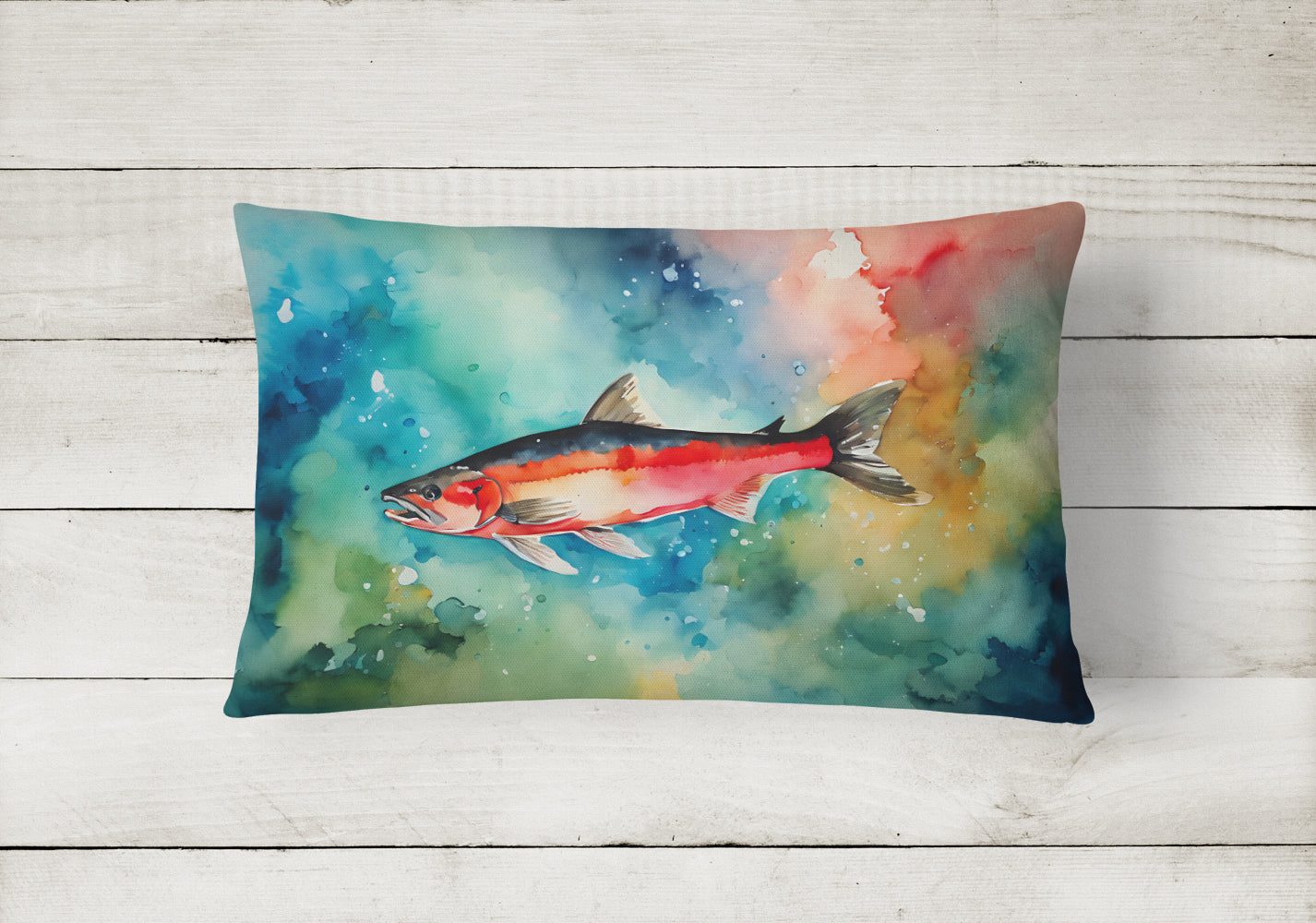 Salmon Decorative Throw Pillow 12x16 Indoor Outdoor Accent Cushion, Fabric Cover with Insert for Sofa, Bed, Porch & Living Room