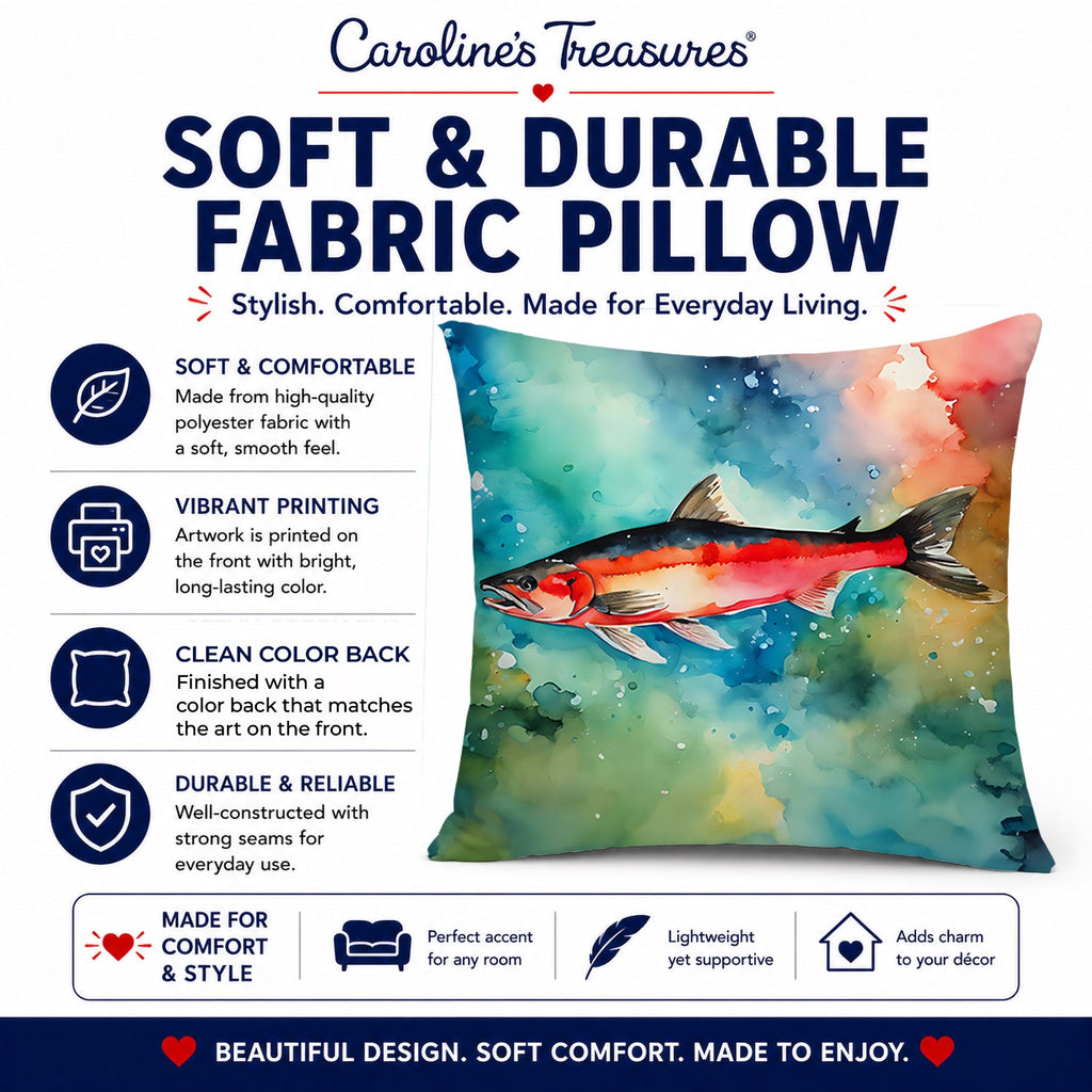 Salmon Decorative Throw Pillow 14x14 Indoor Outdoor Accent Cushion, Fabric Cover with Insert for Sofa, Bed, Porch & Living Room