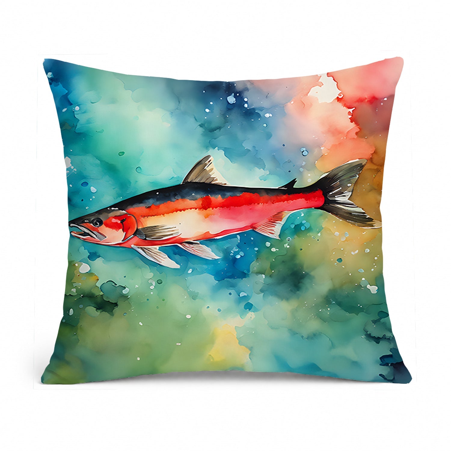 Salmon Decorative Throw Pillow 14x14 Indoor Outdoor Accent Cushion, Fabric Cover with Insert for Sofa, Bed, Porch & Living Room