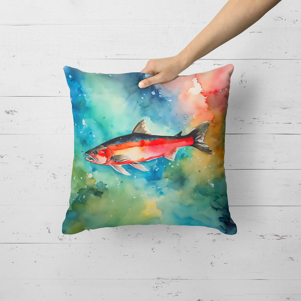 Salmon Decorative Throw Pillow 18x18 Indoor Outdoor Accent Cushion, Fabric Cover with Insert for Sofa, Bed, Porch & Living Room