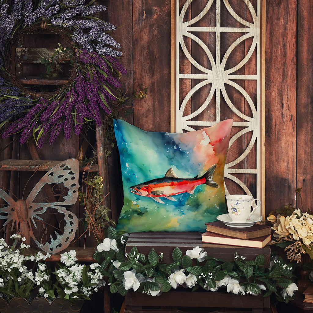 Salmon Decorative Throw Pillow 18x18 Indoor Outdoor Accent Cushion, Fabric Cover with Insert for Sofa, Bed, Porch & Living Room