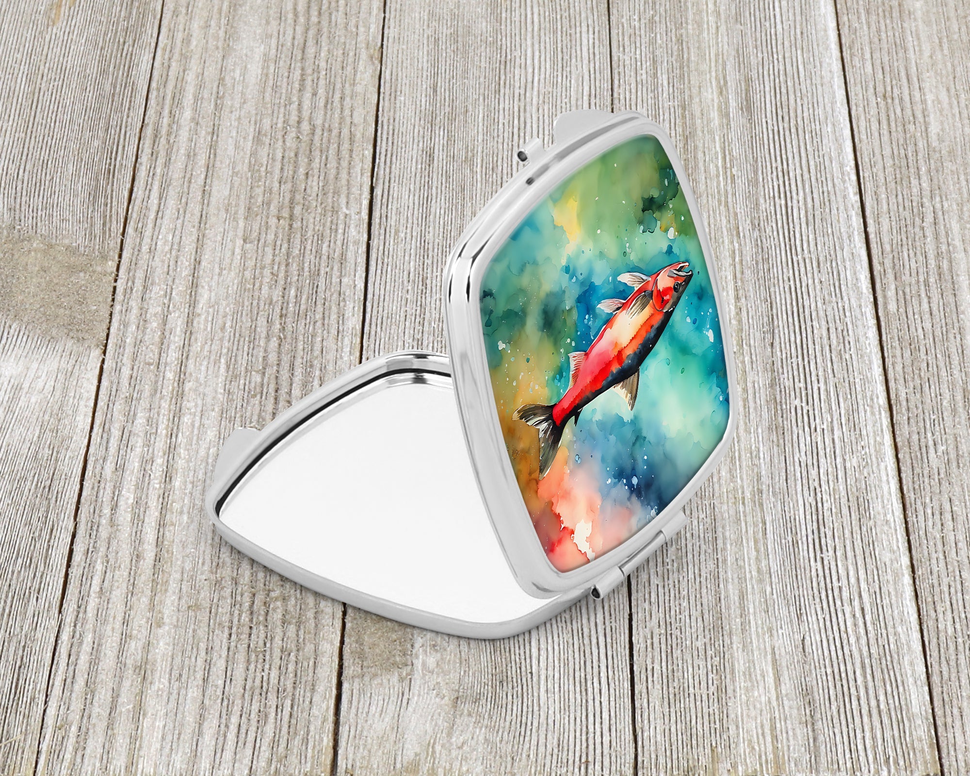 Salmon Compact Mirror Decorative Travel Makeup Mirror for Women Girls Gifts Pocket Makeup Mirror Folding Handheld