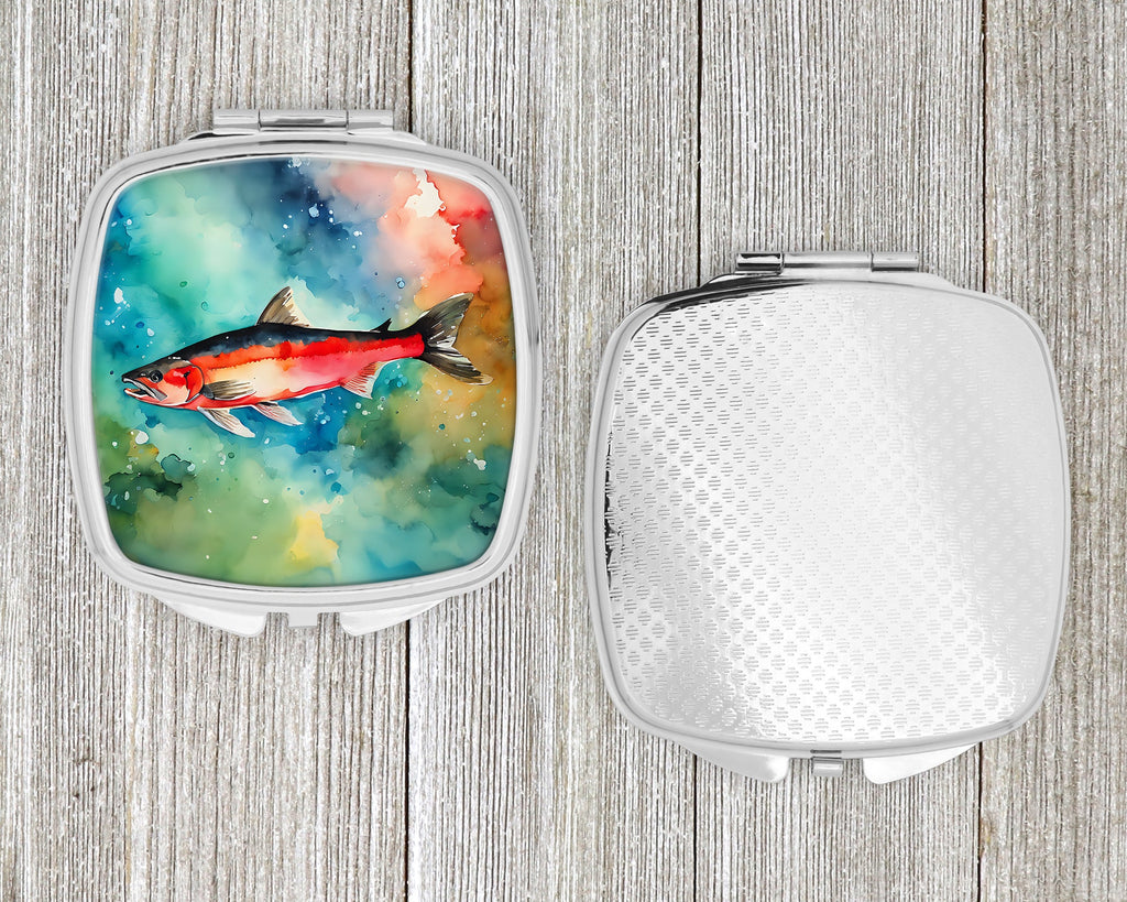 Salmon Compact Mirror Decorative Travel Makeup Mirror for Women Girls Gifts Pocket Makeup Mirror Folding Handheld