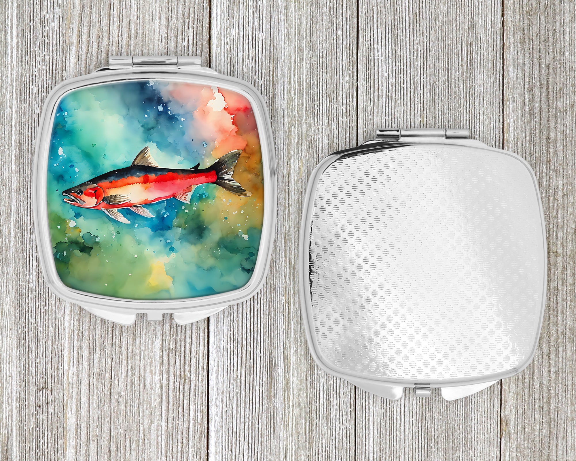 Salmon Compact Mirror Decorative Travel Makeup Mirror for Women Girls Gifts Pocket Makeup Mirror Folding Handheld
